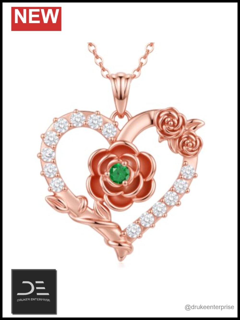 Rose Gold Heart Birthstone Necklace Cubic Zirconia Pendant Jewelry Gift